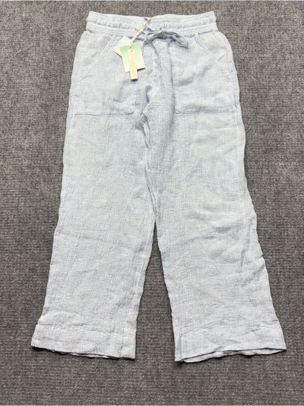 Sigrid Olsen Pants Womens Small Blue 100% Linen Wide Leg Drawstring Beach NEW